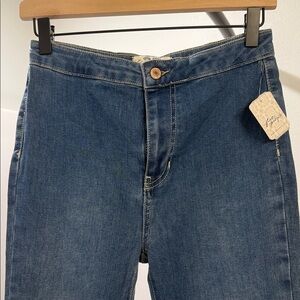 Free People Wide-Leg High-Rise Jeans in Dark Blue Denim